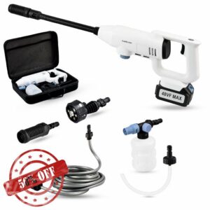 Fashome Cordless Portable Pressure Cleaner-Portable Power Pressure Cleaner Three-Gear Adjustment with Memory 870 PSI 6-in-1 Nozzle Rechargeable Battery Portable Pressure Cleaner for Car Flowers Fences