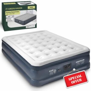 Green Haven Premium King Size Air Bed with Built in Electric Pump & Pillow – Raised Flocked Airbed with a Soft Top | Fast Self-inflating Camping Bed with Upgraded Internal Beams