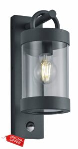Trio Leuchten Sambesi 204169124 Outdoor Wall Light Die-Cast Aluminium Anthracite Clear Acrylic 1x E27 IP44 230 V 28 W Motion Senso