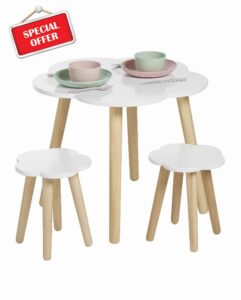 Haus Projekt Cloud Table and Two Stools Set (Age 3-8) White Table with 2 Stools Set for Kids