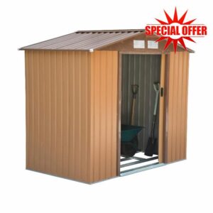 Outsunny Lockable Garden Shed Large Patio Roofed Tool Metal Storage Building Foundation Sheds Box Outdoor Furniture (6 x 4 FT
