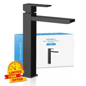 Bächlein High Tap for Bathroom [Angular - Matt Black] - Extra High Tap with 215mm Spout Height for Countertop Washbasin
