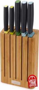Joseph Joseph Elevate - 5-Piece Japanese Stainless-Steel Kitchen Knife Set with Slimline Bamboo Block