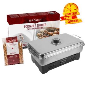 Browin 330010 Balcony Smoker Oven Rustproof Mobile - with Kitchen Thermometer and Smoking Chips Grey 11 x 43.5 x 27.5 cm