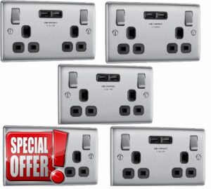 BG Electrical Double Switched Fast Charging Power Socket with Two USB Charging Ports