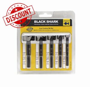 Black Shark Pro Forstner Drill Bit Set 5 Pieces Diameter 15-20-25-30-35 mm Length 90 mm in Folding Blister Packaging