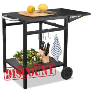 PIZZELLO Grill Cart and Prep Station Outdoor bbq Cart Pizza Table Serving Cart with Storage Wheels Hooks Handle Convertible Countertop