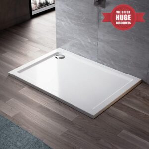 ELEGANT Rectangular 1200 x 800 x 40 mm Stone Tray for Shower Enclosure Cubicle + Waste Trap