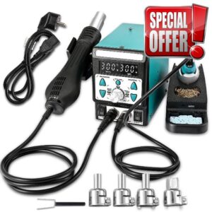 FNRIDS 2-in-1 Hot Air Gun Rework and Soldering Iron Station with ℉/℃