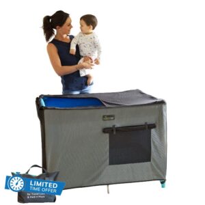 SnoozeShade Travel Cot Blackout Cover and Sleep Canopy | Air-permeable mesh | Cat and mosquito net | Blocks 94% of ligh