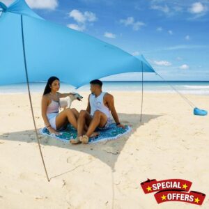 Otentik Nano Sunshade for Beach or Outdoors - Sun Canopy - Beach Shelter - Sail Canopy - Sun Awning With 2 Poles (Light Blue)