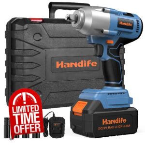 Brushless Impact Wrench 1/2 Inch 600Nm Cordless with 4.0Ah Battery 20V