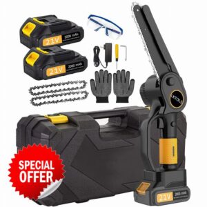 Mini Chainsaw Cordless  6 Inch Strong Brushless Motor Portable Electric Chainsaw with Safety Lock Battery Powered Chainsaw  for Trim Shrubs/Wood Cutting in Gardens Yards