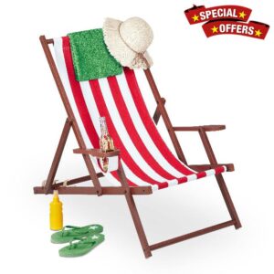 Relaxdays Folding Deckchair Wood and Fabric