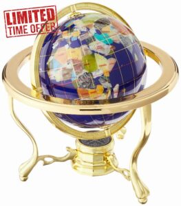 Unique Art 10-Inch by 6-Inch Blue Lapis Ocean Table Top Gemstone World Globe with Gold Tripod