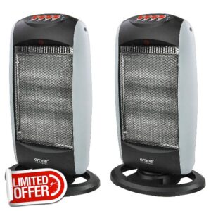 AMOS 2 x Halogen Heater Three Bar Wide Angle Oscillation Function Home Office Radiator with 3 Heat Settings 400 / 800W / 1200W