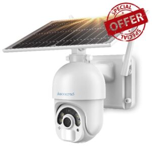Pan Tilt Solar Security Camera Outdoor Wireless with 15000mAh Rechargeable Battery