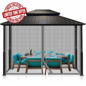 COWVIE Gazebo Netting Screen Replacement Universal 4-Panel Sidewalls 3 x 4 m (Only Netting)