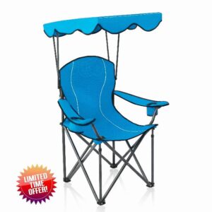 ALPHA CAMP Camp Chairs with Shade Canopy Chair Folding Camping Recliner Support 350 LBS - Cyan Blue