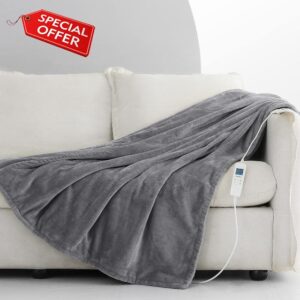 CORIWELL Electric Blanket Heated Throw - 160 x 120cm Flannel Heated Blanket - Grey Heat Blanket
