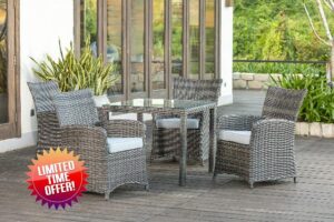 Backyard Furniture Marbella Rattan Wicker 4 Seat Square Dining Set with Cushions and Weatherproof Furniture Cove