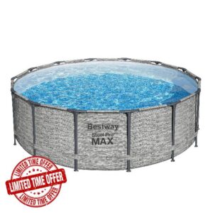 Bestway Steel Pro Max Above Ground Pool - Round Swimming Pool Set - Grey Wood Effect - 18f