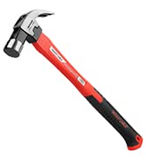MAXPOWER 8oz Tubular Steel Claw Hammer, Polished Carbon Steel & Fiberglass Handle with Rubber Gri...