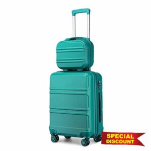 Kono Luggage Sets of 2 Piece Lightweight 20 inch ABS Hard Shell Travel Carry on Suitcase with TSA Lock + 12 inch Portable Hand Cabin Case (Turquoise)