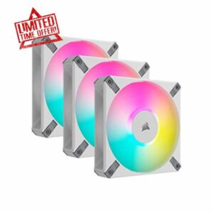 Corsair iCUE AF120 RGB ELITE 120mm PWM Triple Fan Kit - Eight RGB LEDs Per Fan - AirGuide Technology - Fluid Dynamic Bearing - Zero RPM Fan Mode - Included iCUE Lighting Node CORE Controller - White