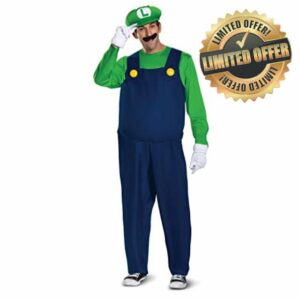 Nintendo Super Mario Brothers Adults Luigi Deluxe Costume Mens Gaming Outfit - X-Large