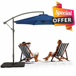 COWVIE 300cm Patio Offset Cantilever Umbrella Outdoor Hanging Fade Water Resistant Canopy Fabric with Infinite Tilt (No Base Stand)