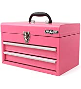 Hi-Spec 1pc Pink Steel Metal Chest & Drawers Tool Box Carry Case. Ladies Styled High-Gloss Finish...