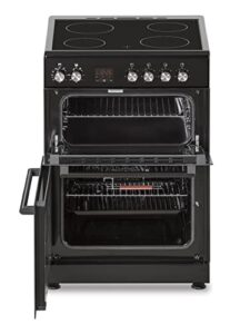 86 Litre Capacity Freestanding Electric Double Cooker Fan Oven with Ceramic Top 4 Cooking Zone Hob and – in Black