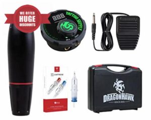 Tattoo Pen Rotary Tattoo Machine Space Aluminum with 10 Cartridges Pedal Power Supply Box