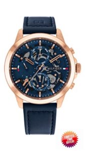 Tommy Hilfiger Analogue Multifunction Quartz Watch for Men with Navy Blue Leather Strap - 1710475