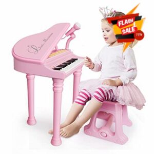 Piano Toys Keyboard for 1+Year Old Girls Birthday Gift Toddler Music Toy Instrument with Microphone Stool Pink 31 Keys