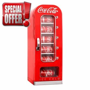 Koolatron Coca-Cola Retro Vending Machine Style 10 Can Mini Fridge with Display Window AC/DC Portable Beverage Cooler for Soft Drink Cans Includes 12V and AC Cords