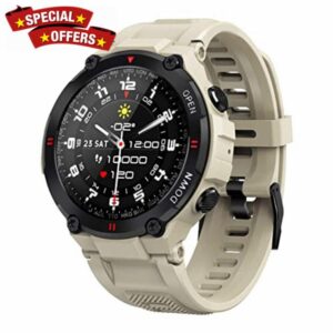 RUTXE Sports Smart Watch IP67 Waterproof Bluetooth Military Watch Health watch with Heart Rate Call&Message Notification Music Play Outdoor Activity Tracker for Men Women (Beige)