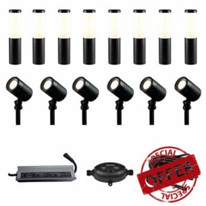 Garden Magic Ellumiere 12 Volt Garden Lighting Starter Kits - Great Value Outdoor Lighting Starter Set You can add to (6 Black spotlights & 8 Bollard Lights kit)