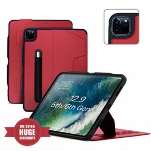 ZUGU iPad Pro 12.9 Case 2022/2021 6th & 5th Generation - Ultra Slim Protective Cover - Wireless Apple Pencil Charging - Convenient 10-angle Magnetic Stand & Auto Sleep/Wake [Red]