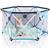 Baby Playpen with Basketball Hoop 6-Panel Portable Sturdy Safety Play Yard Kids Large Activity Ce...
