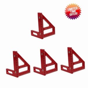 DOITOOL 4pcs 45 90 Woodworking Multifunction Metric Angle Miter Triangle Square/Scriber for Engineer Protractor Measuring Ruler Degree Carpenter Gauge Red Tool Layou