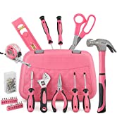 Hi-Spec 34pc Pink Home DIY Tool Kit. Complete Household Hand Tools. All Essential Repairs in a Bag