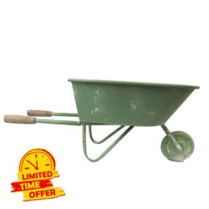 Large Iron Wheelbarrow Plant Pot Featuring a Shabby Chic Green Finish