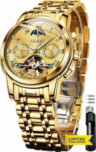 OLEVS Men's Watches Automatic Mechanical Stainless Steel Moon Phase Waterproof Date Luminous Tourbillon Wrist Watch for Ma