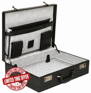 Tassia Mens Professional Large PU Leather Look Executive Attache Case Expanding Business Briefcase - Padded Travel Case Expandable Hard Case - with Combination Locks