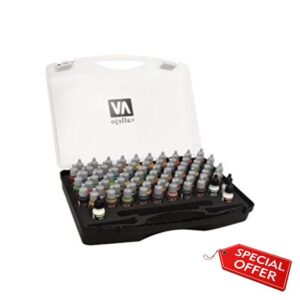 Vallejo 72172 - Acrylic Paint Set for Miniatures - 72x Paints 3x Brushes - Carry Case