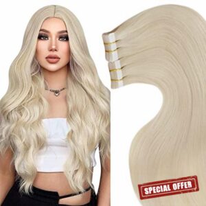 LaaVoo Remy Tapes in Hair Extensions 26 Inch Long Straight Skin Weft hair 2.5g Adhesive in Real Human Hair #613 Light Blonde 20pcs/50g