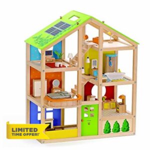 Hape All Season House (Furnished)| Award-Winning 3-Storey Dolls House Toy with Furniture