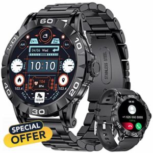 LIGE Smart watch Men Outdoor 100+ Sport Activity Fitness Tracker Bluetooth Answer Calls Voice Chat 1.32 Touchscreen Heart Rate Sleep Monitor Stainless Steel Smartwatch Male for iOS and Android Phone